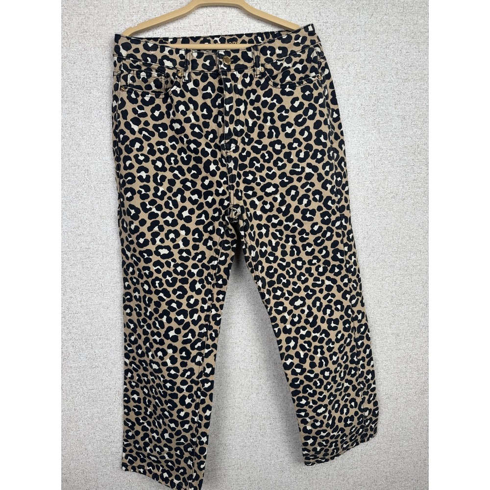 Michael Kors Leopard Print Jeans Tan Black High Rise Cropped Straight Leg Sz 6